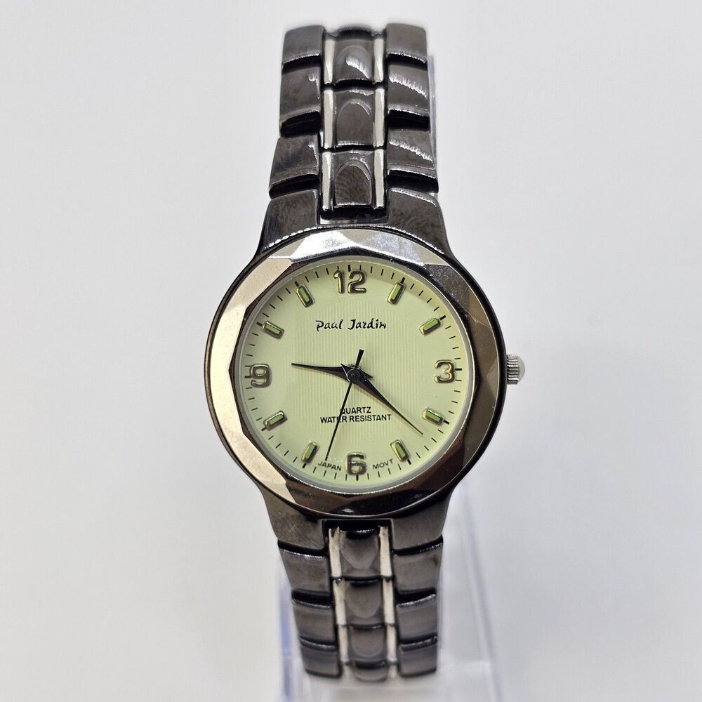 VTG Paul Jardin Women's Watch 33MM Green‎ Dial Black Bracelet 7.5" New Battery